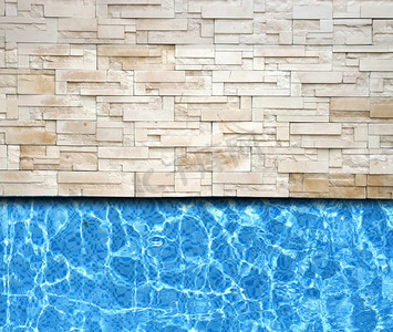 砖摄影照片_以泳池为背景的现代砖路面