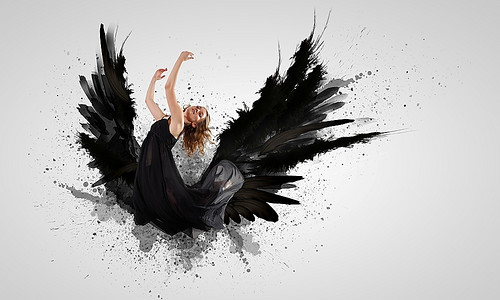 女人在黑暗的翅膀上飞翔绘画舞者