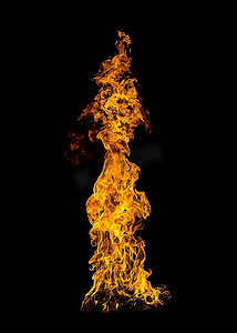 地狱之火摄影照片_在黑色背景上隔离的火。