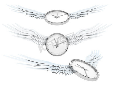 世界最古老的花钟摄影照片_美丽的飞行时间(花时间概念钟带翅膀)