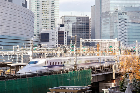 日本东京银座附近的Yurakucho天际线的铁路作为交通背景
