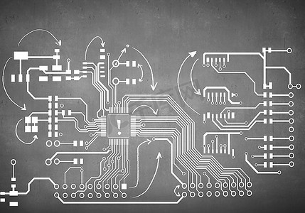 现代集成电路板主板的微电子素描
