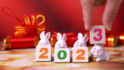 兔年新年兔子摄影照片_新年春节2023数字兔年数字摄影图配图