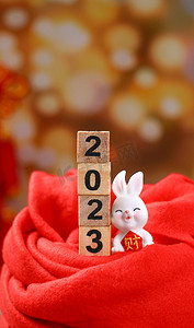 2023摄影照片_春节新春2023兔年红色摄影图配图