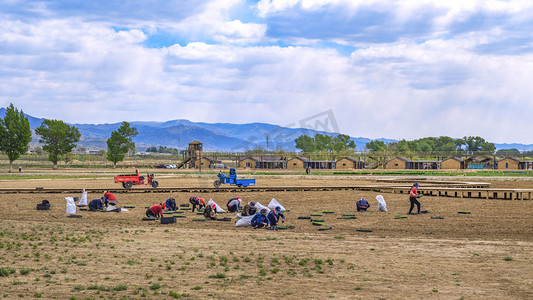 内蒙古春季农耕上午田地种植春季素材摄影图配图