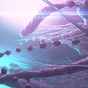 大脑结构摄影照片_显微镜下漂浮海藻对抽象成分的3d 渲染
