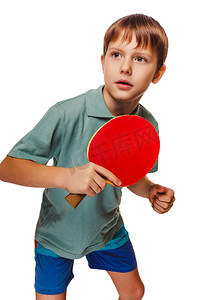 运动员男孩儿童少年用球拍打乒乓球坪 p