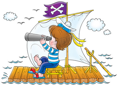 帆船卡通摄影照片_pojke i en sjöman