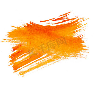 笔刷撕标签摄影照片_橙色水彩画斑隔离在白色背景上