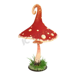 红色蘑菇动画片白色查出的背景。3d 插图