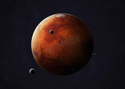 月亮流星摄影照片_Shot of Mars taken from open space. Collage images provided by www.nasa.gov.
