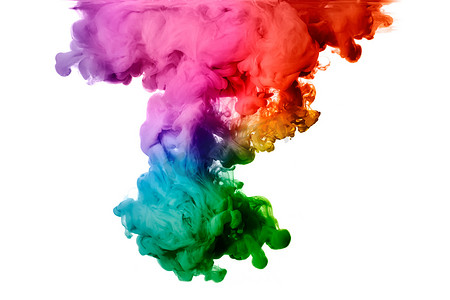 压克力墨水在水中的彩虹。颜色爆炸
