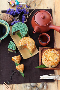 中秋节活动摄影照片_中秋月饼和茶-中国甜点好吃.