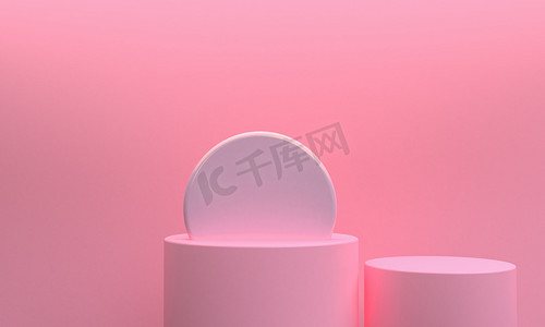 彩色商务几何摄影照片_最小粉红抽象形状场景，3D渲染.