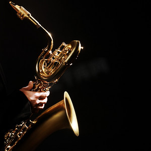 寒露艺术字摄影照片_萨克斯中音萨克斯管吹奏者与 sax