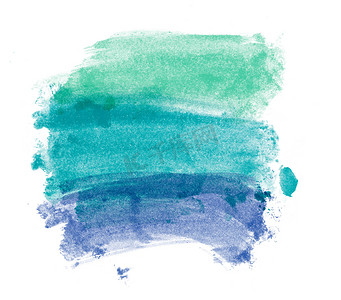 细线笔触摄影照片_绿色和蓝色的手绘笔触水彩画涂抹