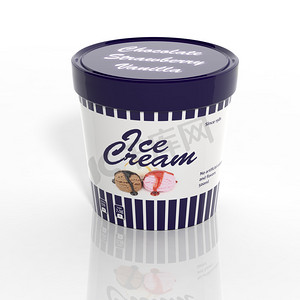 冰淇淋促销摄影照片_3d 冰淇淋容器上白色孤立 