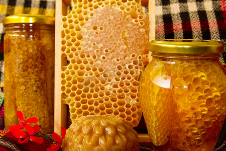 蜂蜜和蜂窝的 jars