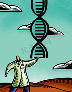 医生抱着一对的 dna 双螺旋结构