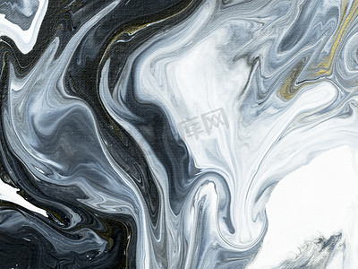 黑与白用金大理石抽象手绘背景, 特写丙烯酸画在画布上。当代艺术.