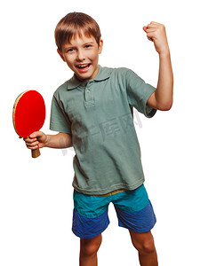 乒乓球运动员平庞男孩经历 w 的胜利的喜悦
