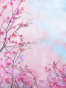 夏天摄影照片_画粉红色日本樱花-樱花花卉春天开花背景