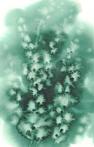 水彩植物花朵摄影照片_褪色柳小枝绿色水彩