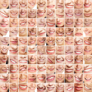 牙齿白化摄影照片_拼贴画，所作的许多不同微笑
