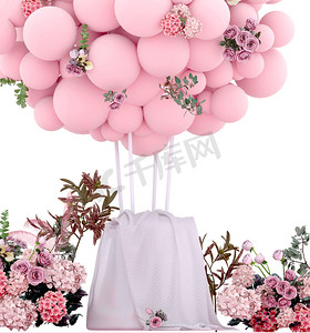 新年快乐3摄影照片_圣诞节装饰用的粉色气球3D渲染