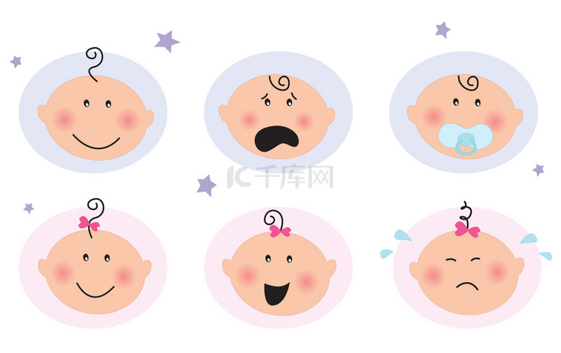 宝贝男孩和女孩的图标: 面部表情