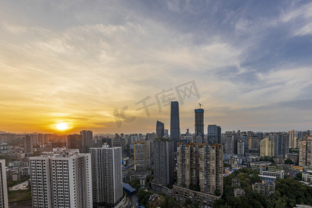 重庆江北日落下午建筑户外摄影摄影图配图
