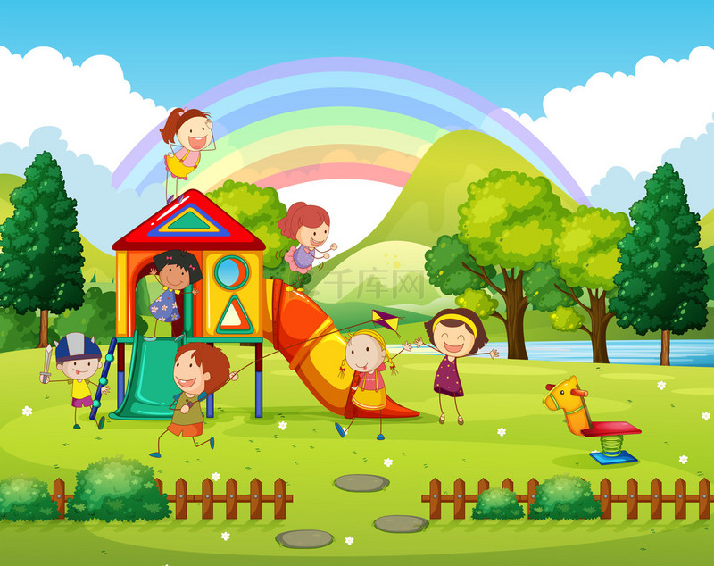 在白天在公园里玩耍的孩子们