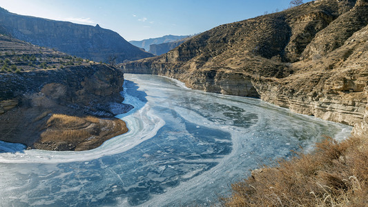 黄河李白摄影照片_内蒙古冬季黄河大峡谷景观