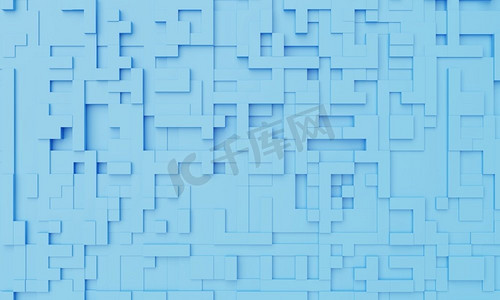 几何拼图摄影照片_蓝色粉彩马赛克抽象背景。壁纸和背景艺术概念。3D插图渲染