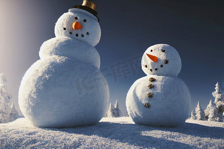赛季摄影照片_可爱的雪人在冬季景观