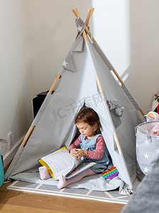  婴儿，帐篷，书，阅读