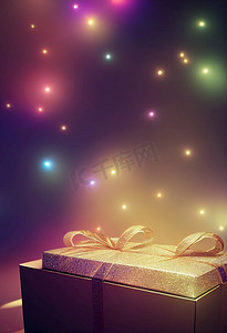 魔法光摄影照片_圣诞礼物盒在魔法光