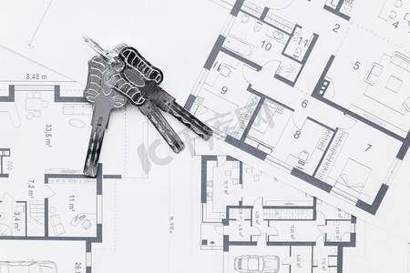 房屋钥匙建筑蓝图