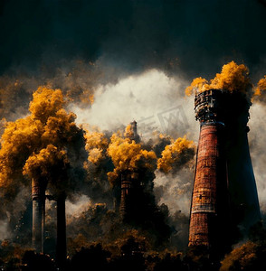 启示录污染现场工厂烟囱吸烟数字艺术