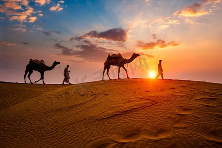 thar摄影照片_ 沙漠，旅行，大篷车，沙丘