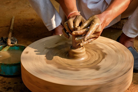 陶器摄影照片_ 印度，拉贾斯坦邦，乌代布尔，手工艺