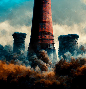 工业烟囱摄影照片_启示录污染现场工厂烟囱吸烟数字艺术