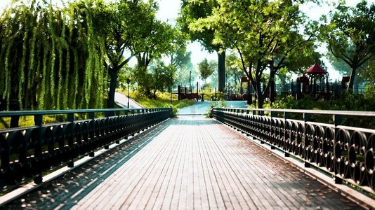 公园里一条小河上的老金属桥