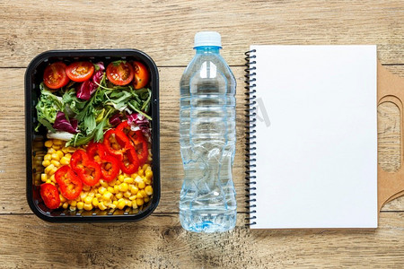 顶视图分类批量食品烹饪空笔记本水