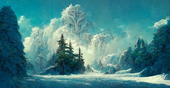 暴风雪冬天场面的杉木森林冰雪油画