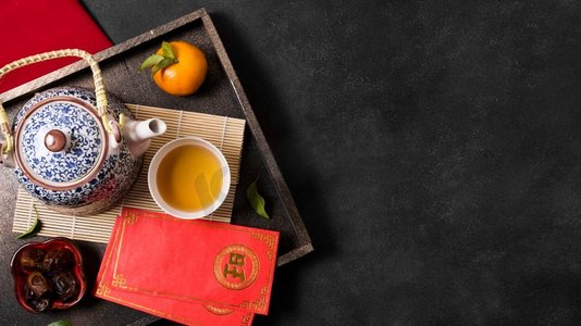 中国新年概念与茶壶2