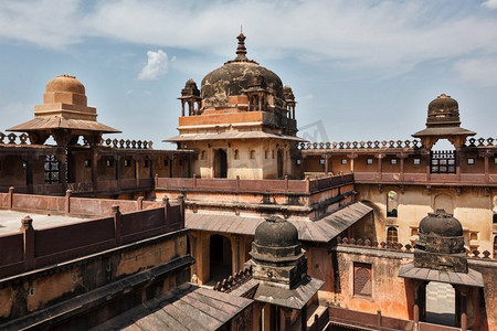 印度建筑摄影照片_达蒂亚宫印度建筑。印度的Madhya Pradesh印度，印度，印度