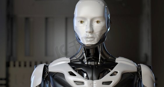 仿人机器人摄影照片_科幻机器人人类就像机器人。3D插图。科幻机器人仿人机器人