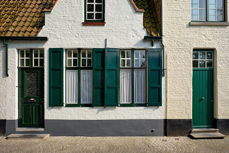 门和窗的老房子，布鲁日（布鲁日），比利时。布鲁日，比利时