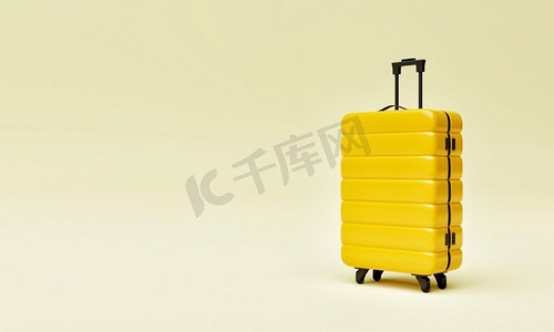 黄色手提箱在孤立的背景。旅游对象与旅游癖概念。3D插图渲染